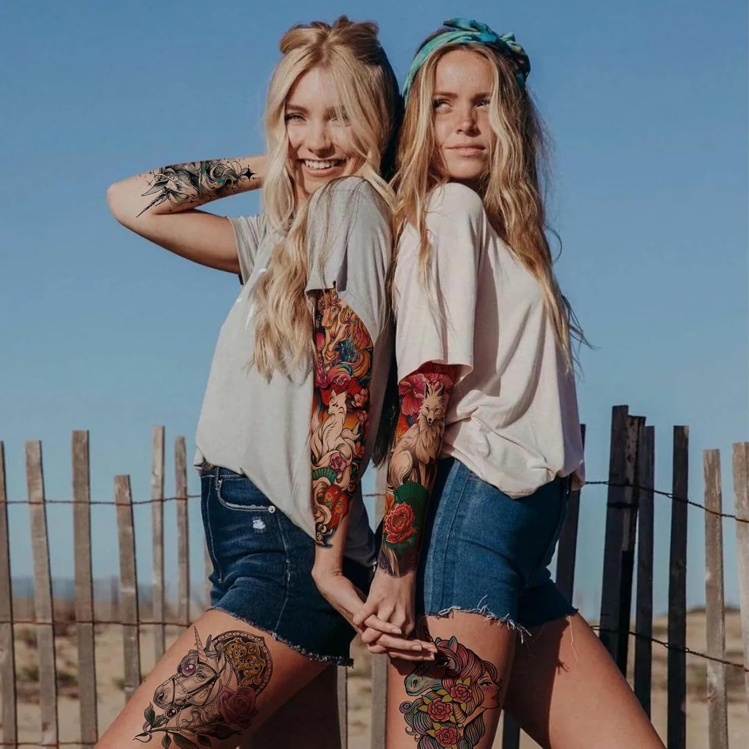 24 hojas de tatuajes falsos lindos para niñas, tatuaje colorido de medio brazo, tatuaje de manga, tatuajes pequeños, suministros de fiesta de
