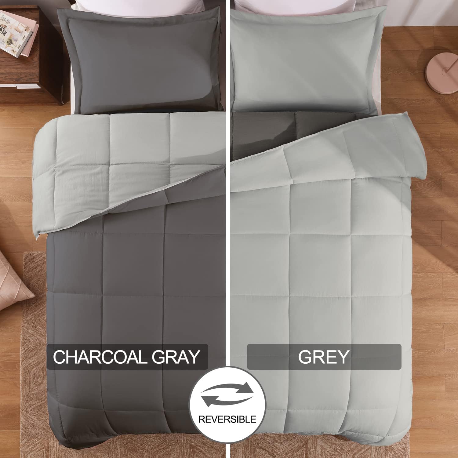 Basic Beyond Juego de edredón tamaño King  Juego de edredón esponjoso para cama King para todas las estaciones  Juego de edredón reversible gris