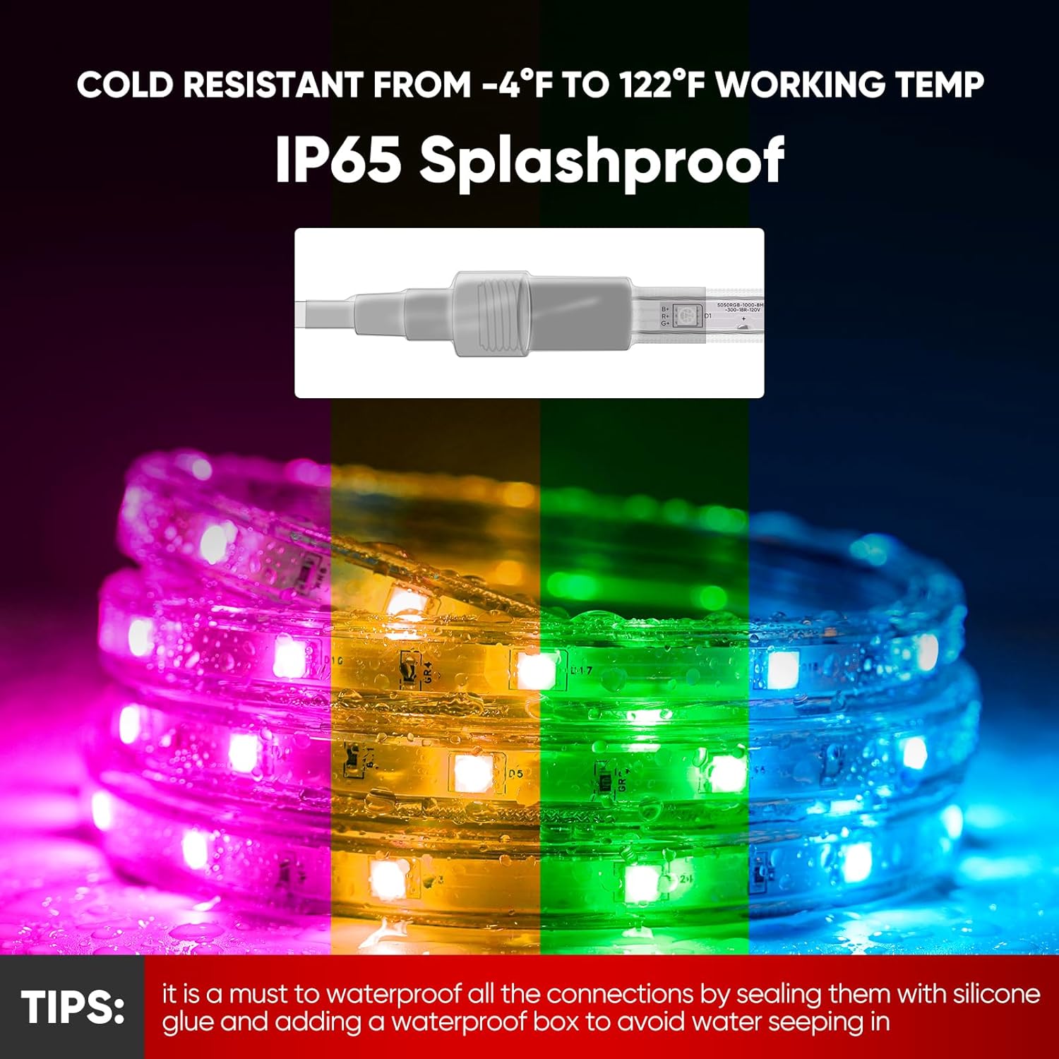 Shine Decor AC120V Lite – Tira LED RGB, 4F resistente al frío IP65, impermeable, control remoto, iluminación de tira multicolor, regulable de