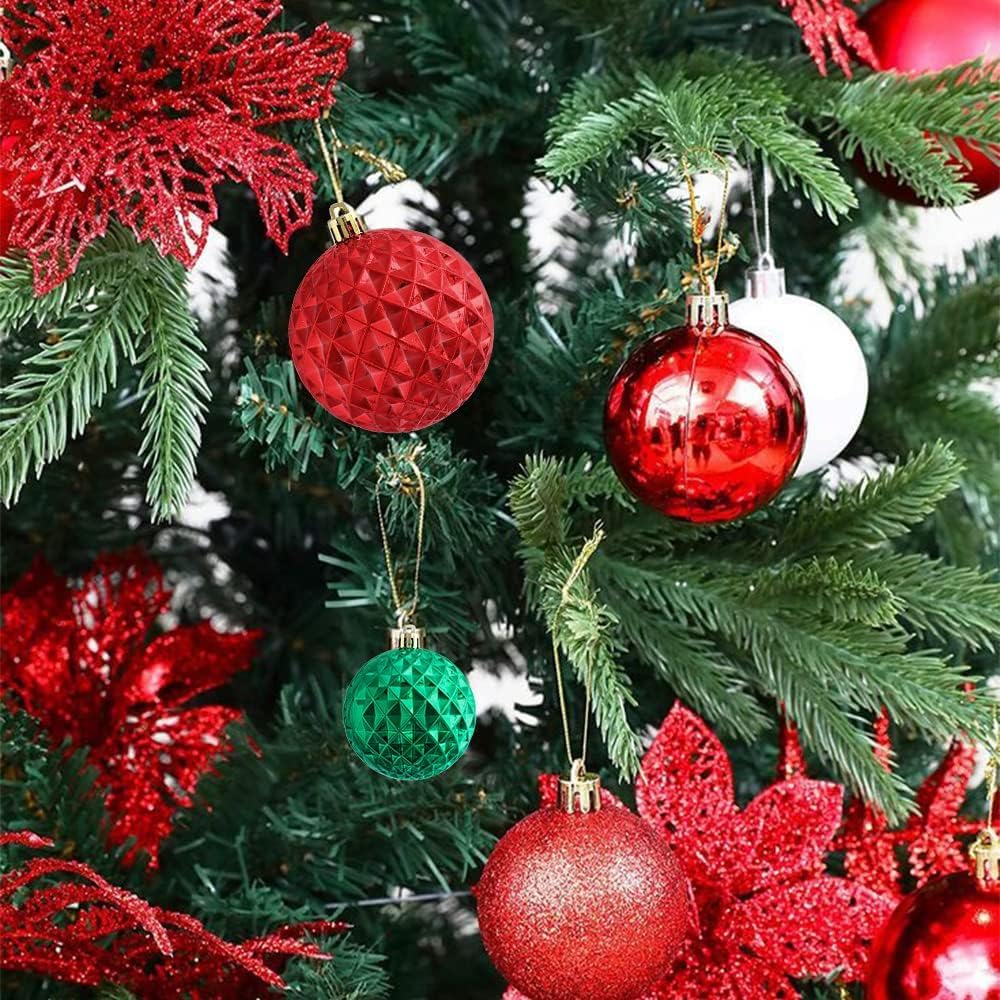 Adornos de bola para árbol de Navidad, paquete de 45 decoraciones para el árbol de Navidad de 3.15 pulgadas, color rojo, verde y blanco, adornos