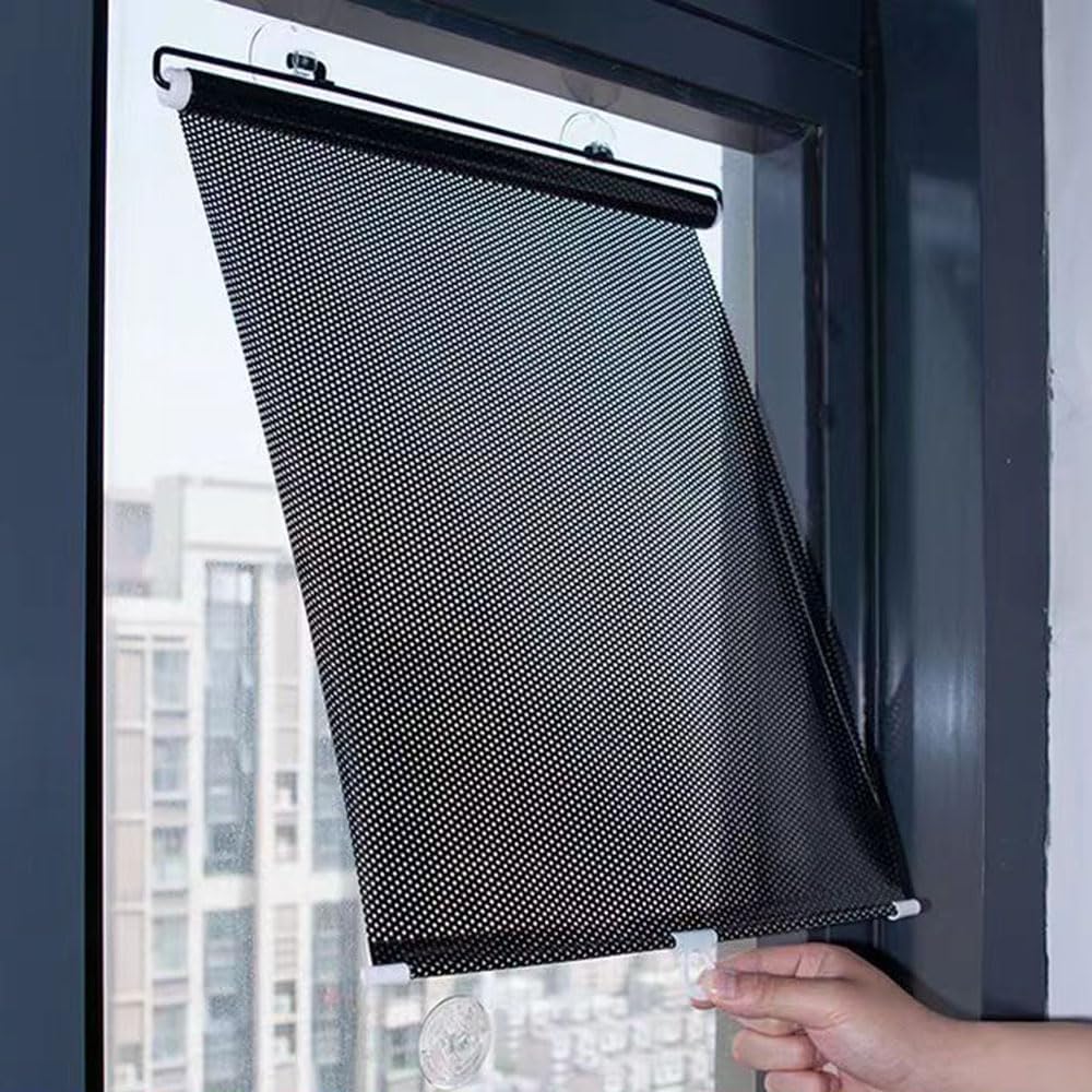 Yoebor Persiana opaca sin taladrar con 3 ventosas, cortina enrollable portátil temporal negra para ventana de hogar, oficina, automóvil, 15.7