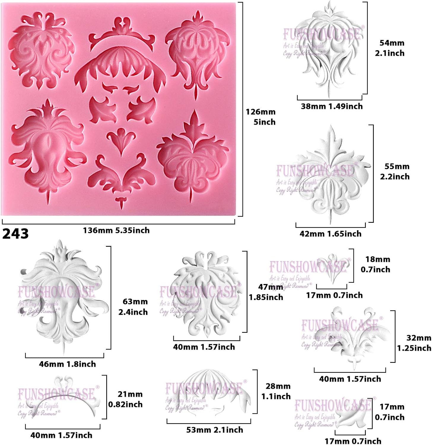 Molde de silicona para fondant de encaje de estilo barroco para Sugarcraft, decoración de bordes de pasteles, decoración de cupcakes, joyas, arcilla