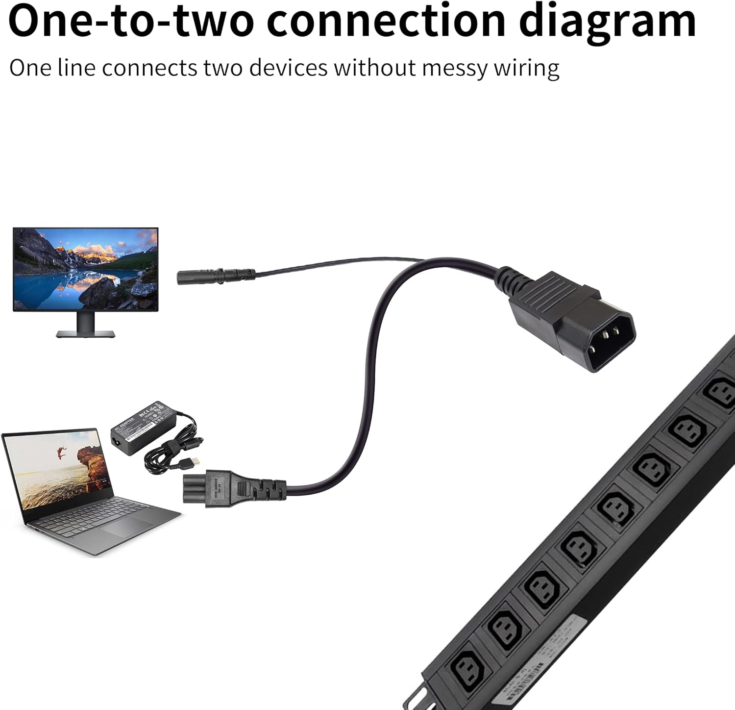 C14 a C5+C7 Y Splitter Power Plug Cord YACSEJAO 10A250V IEC320 C14 macho a C5+C7 Y Split Cable adaptador de corriente corto (1 pie11.8 in)