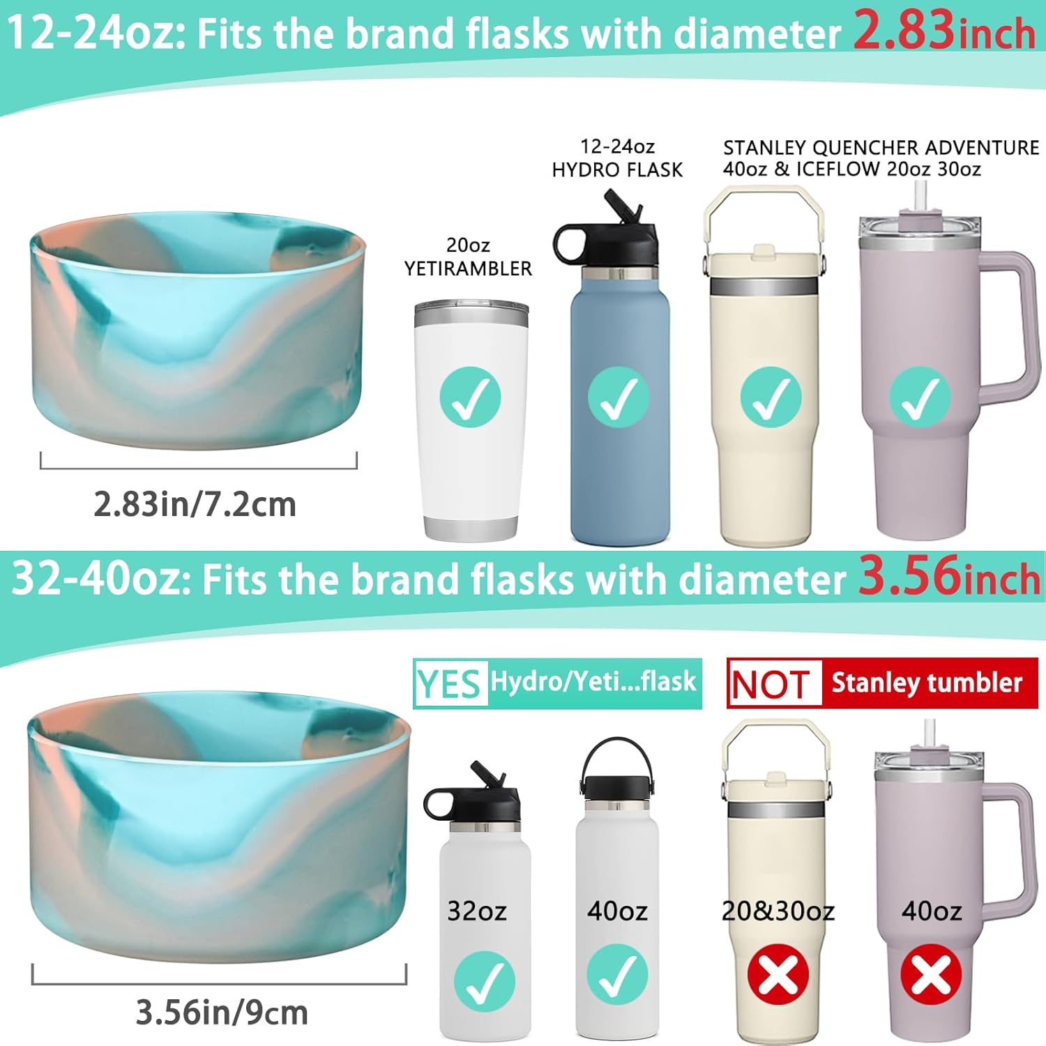 Funda protectora de silicona de 32 oz 40 onzas para botella de agua Hydro Flask, Simple Modern, Takeya, MIRA, Iron Flask y Yeti, sin BPA,