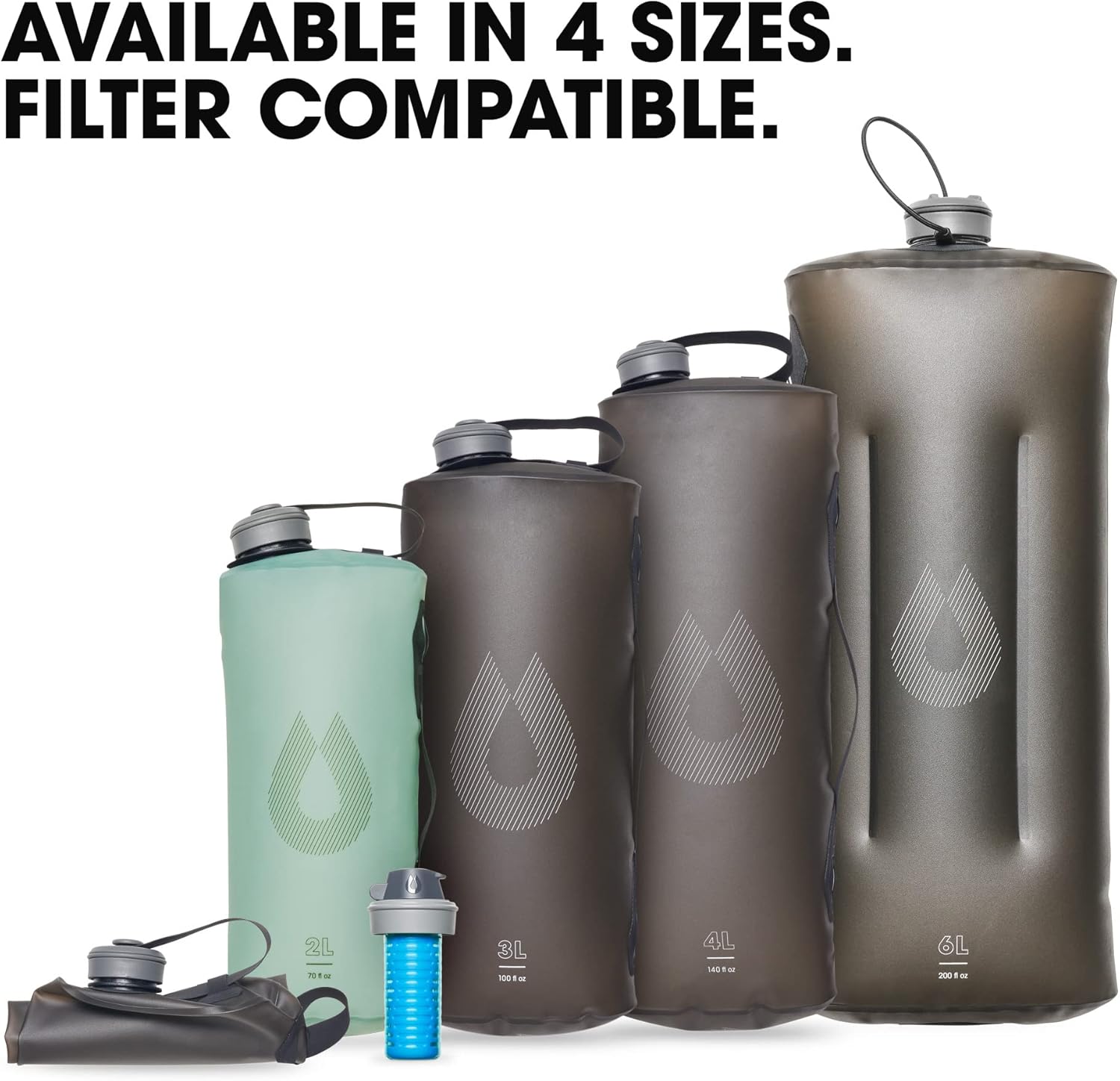 Hydrapak Seeker – Almacenamiento de agua plegable (2L70 onzas), bolsa de depósito de hidratación para acampar sin BPA y PVC, color verde Sutro