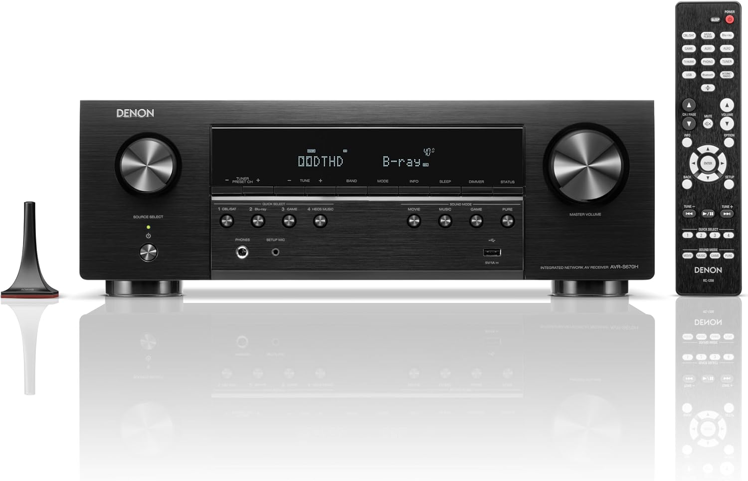 Denon Receptor de cine en casa AVR-S670H de 5.2 Ch (modelo 2023) – Receptor HDMI UHD 8K (75W x 5), transmisión a través de HEOS integrado, Bluetooth