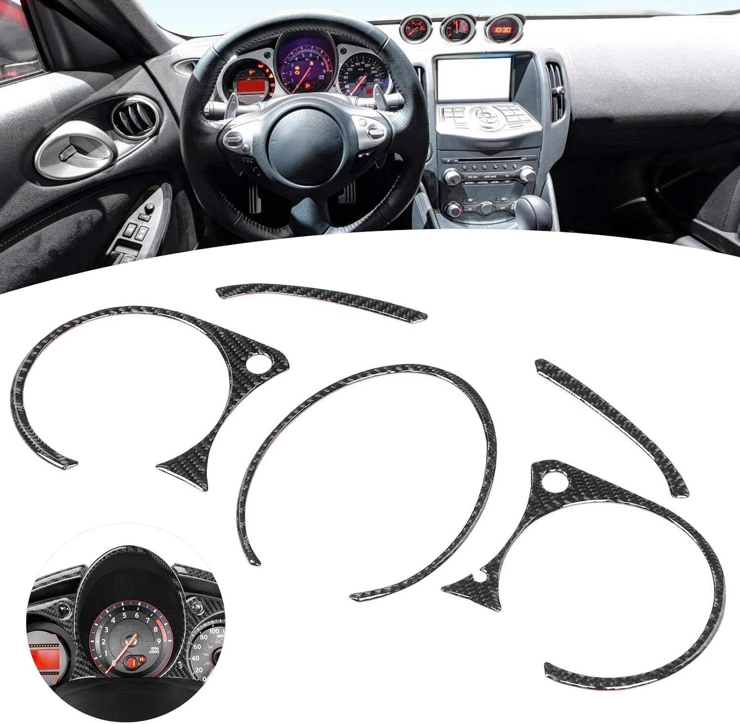 Terisass Para Nissan 370Z Fibra de carbono – Fibra de carbono 370Z – Tablero de instrumentos de tablero de instrumentos, montaje de bisel de