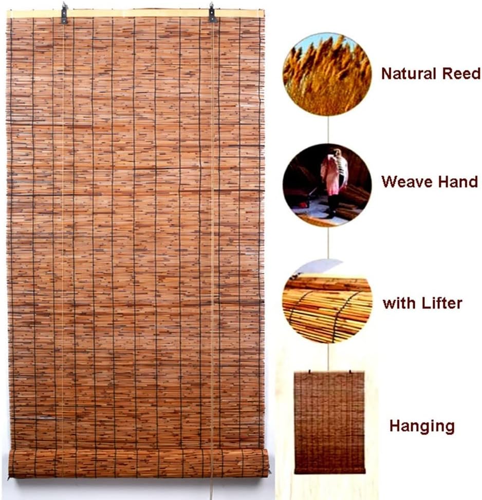Persianas enrollables de bambú de 18, 22, 28, 32, 36, 40, 44, 48, 60, 72, 78 pulgadas, para exteriores, con elevador, sin cordón, persianas de bambú
