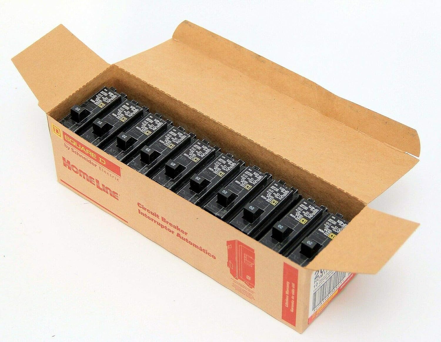 Caja de 10 Disyuntores enchufables Square D HOM120 1 polo 20A 120-240V