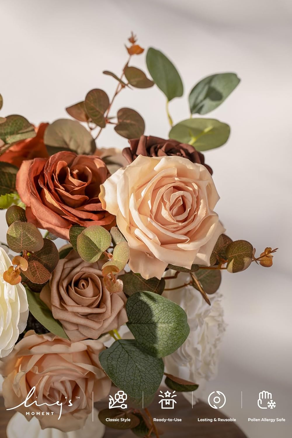 Ling’s Moment Flores artificiales, peonías de seda falsas, rosas de espuma sintética para bricolaje, ramos de boda, centros de mesa, arreglos de