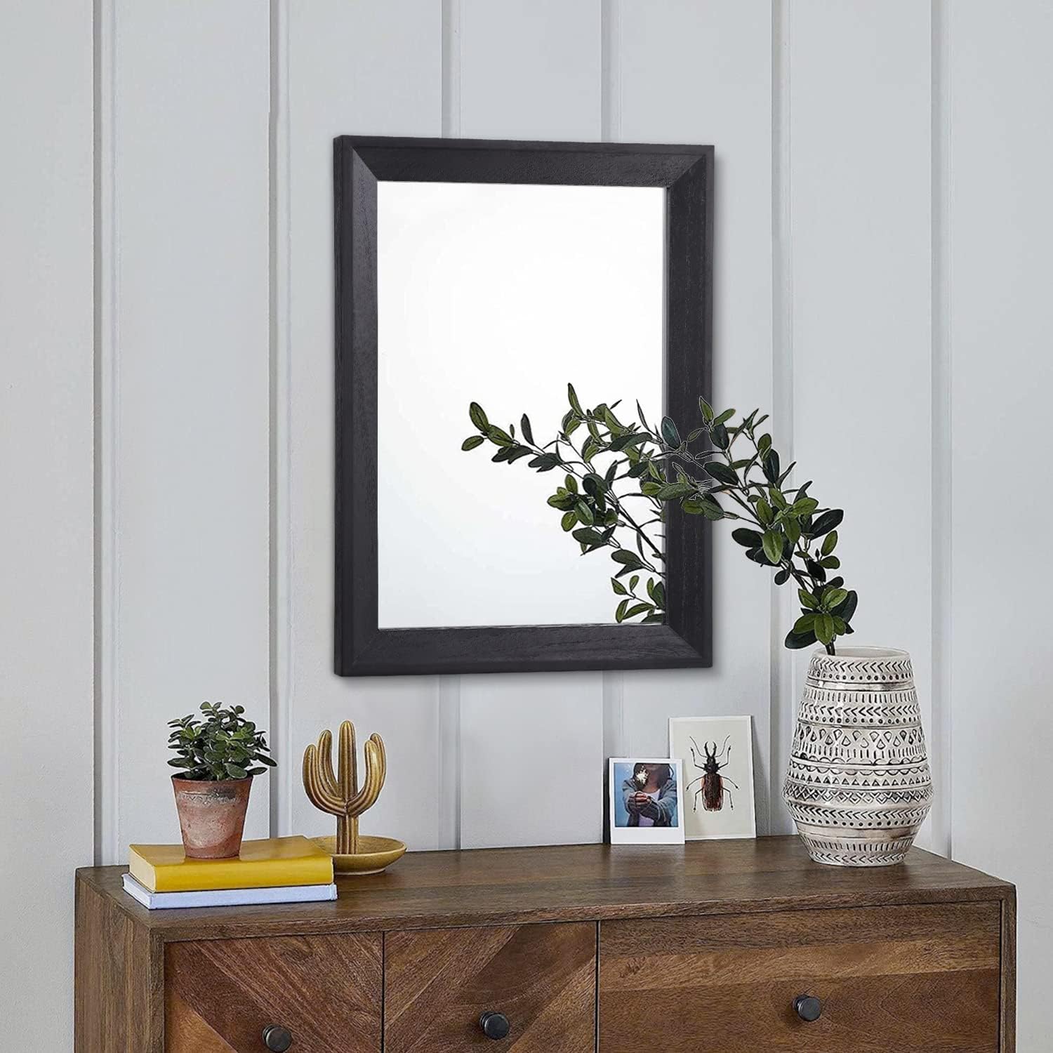 AAZZKANG Espejo de pared negro rectangular de madera rústica, espejo colgante decorativo para baño, dormitorio, granja