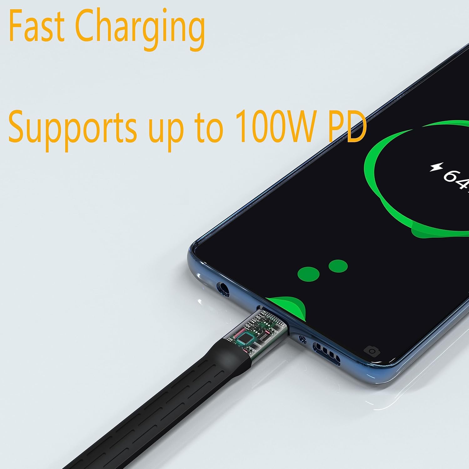 Cable USB C flexible extra corto de 5.3 pulgadas, USB 3.2 Gen 2 2 20 Gbps de transferencia de datos de 100 W PD de carga rápida cable plano tipo C