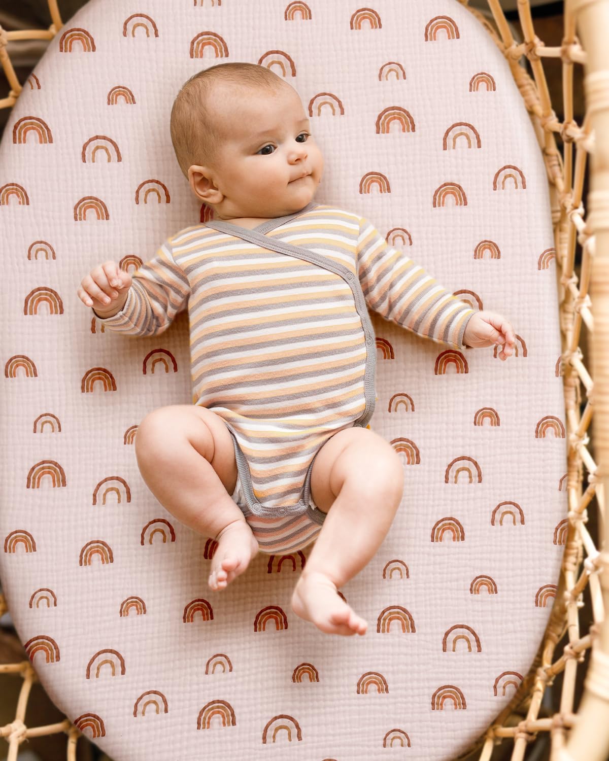 Sábana de moisés de muselina para bebé niña y niño, ultra suave, sábana bajera para colchón ovalado, rectangular y de reloj de arena, paquete de 2