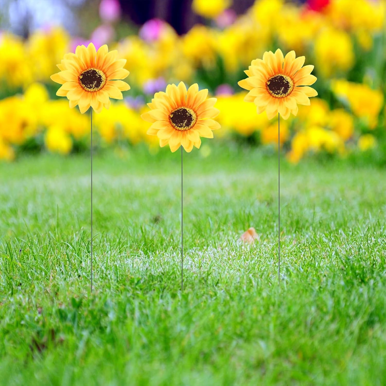 SEWACC Juego de 5 piezas de metal grande con diseño de girasol, decoración de jardín, a prueba de óxido, margarita amarilla, flor de metal, arte