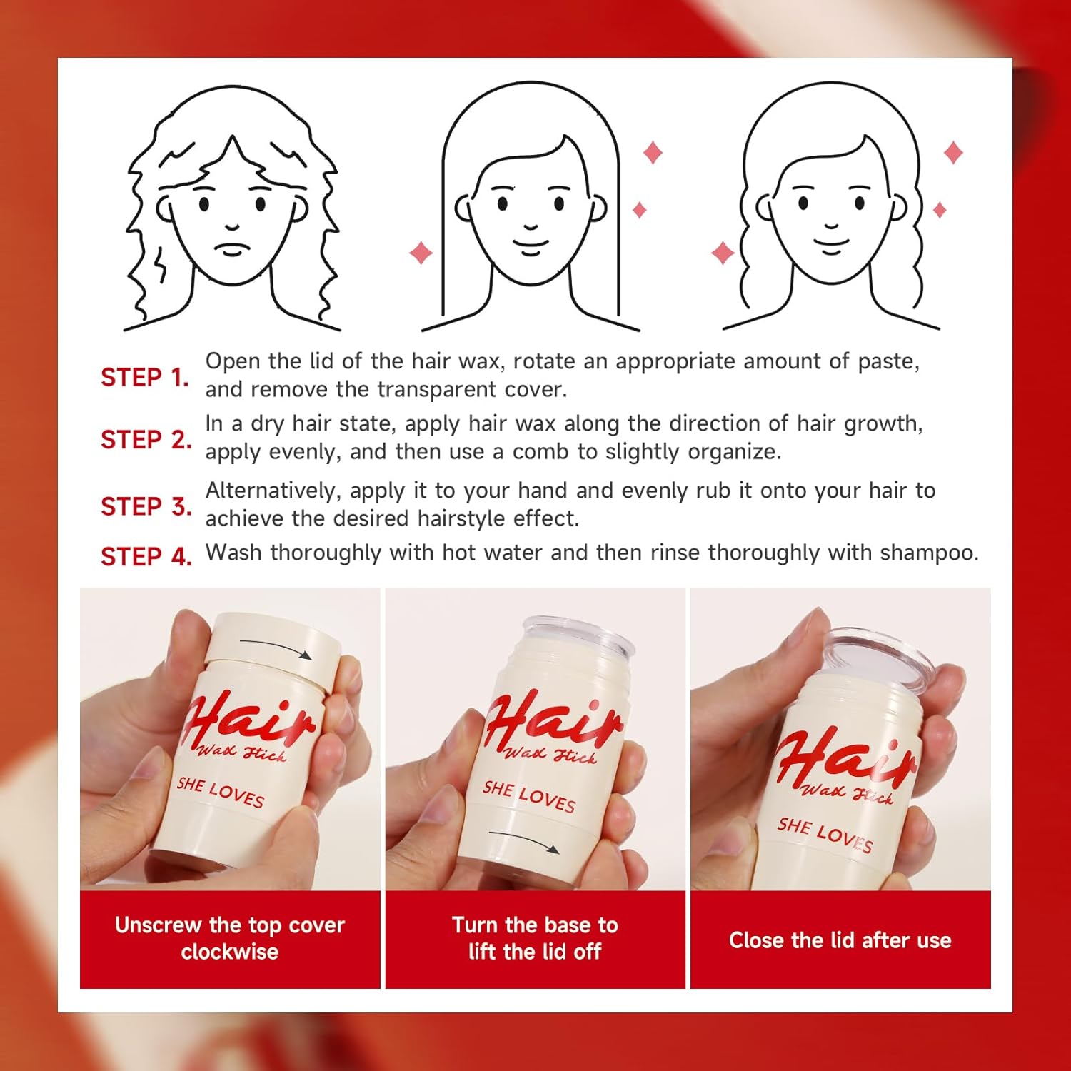 Palo de cera para el cabello para mujeres y hombres, no graso, de larga duración, cuidado rápido, Flyaways, gel de peinado para hacer el cabello,