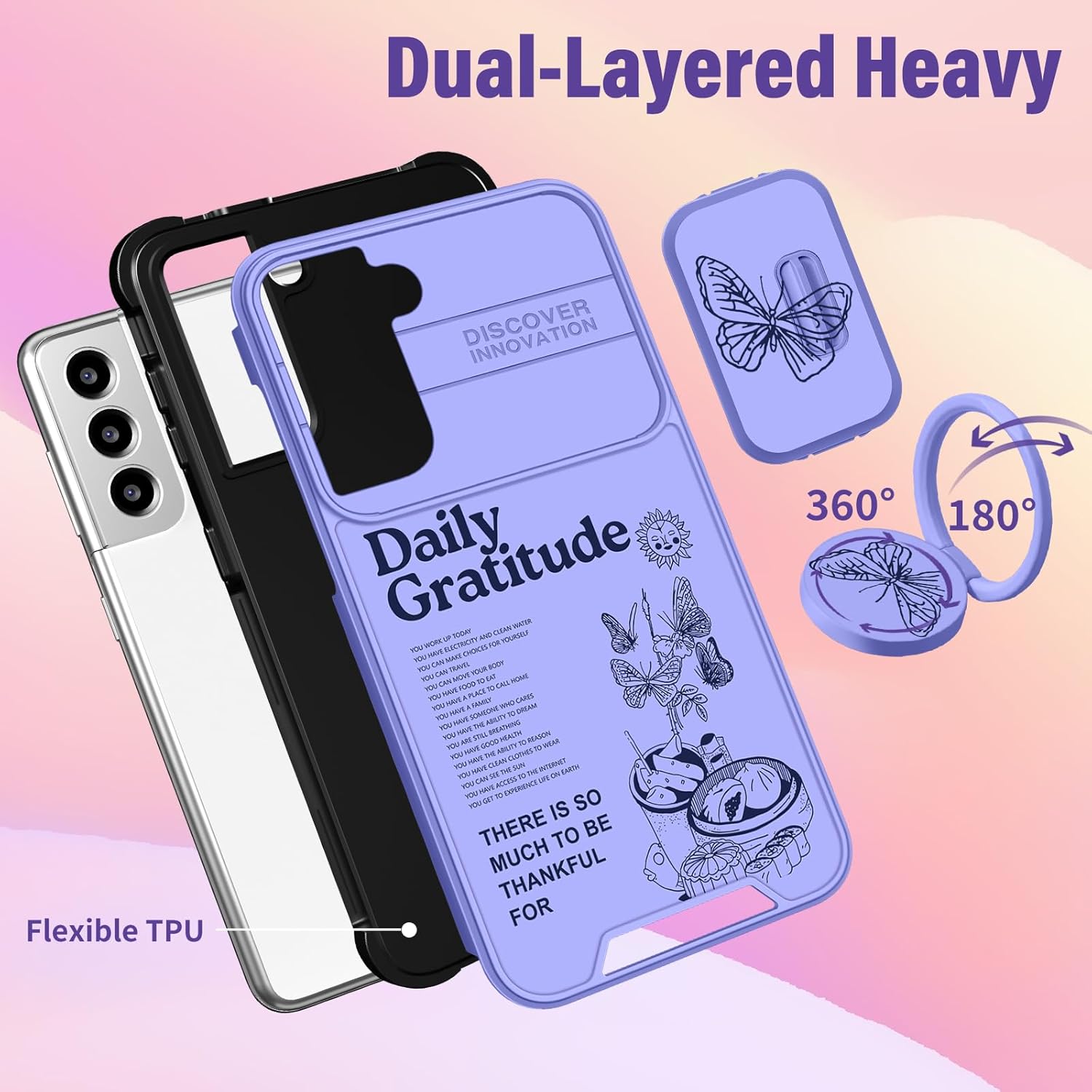 Funda 2 en 1 para Samsung Galaxy S22 Plus para mujeres, bonita funda de mariposa femenina con diseño único de mariposa morada con funda para cámara