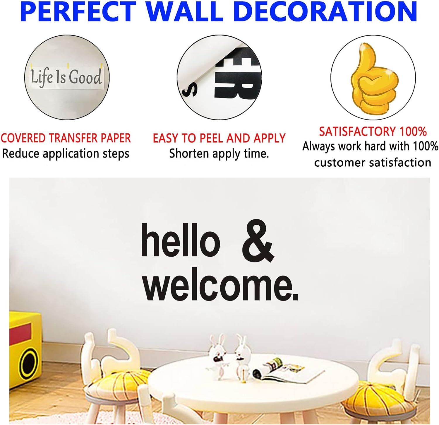 Calcomanías de pared, calcomanías de bienvenida (fáciles de aplicar), decoración de pared de vinilo para puerta delantera, citas motivacionales