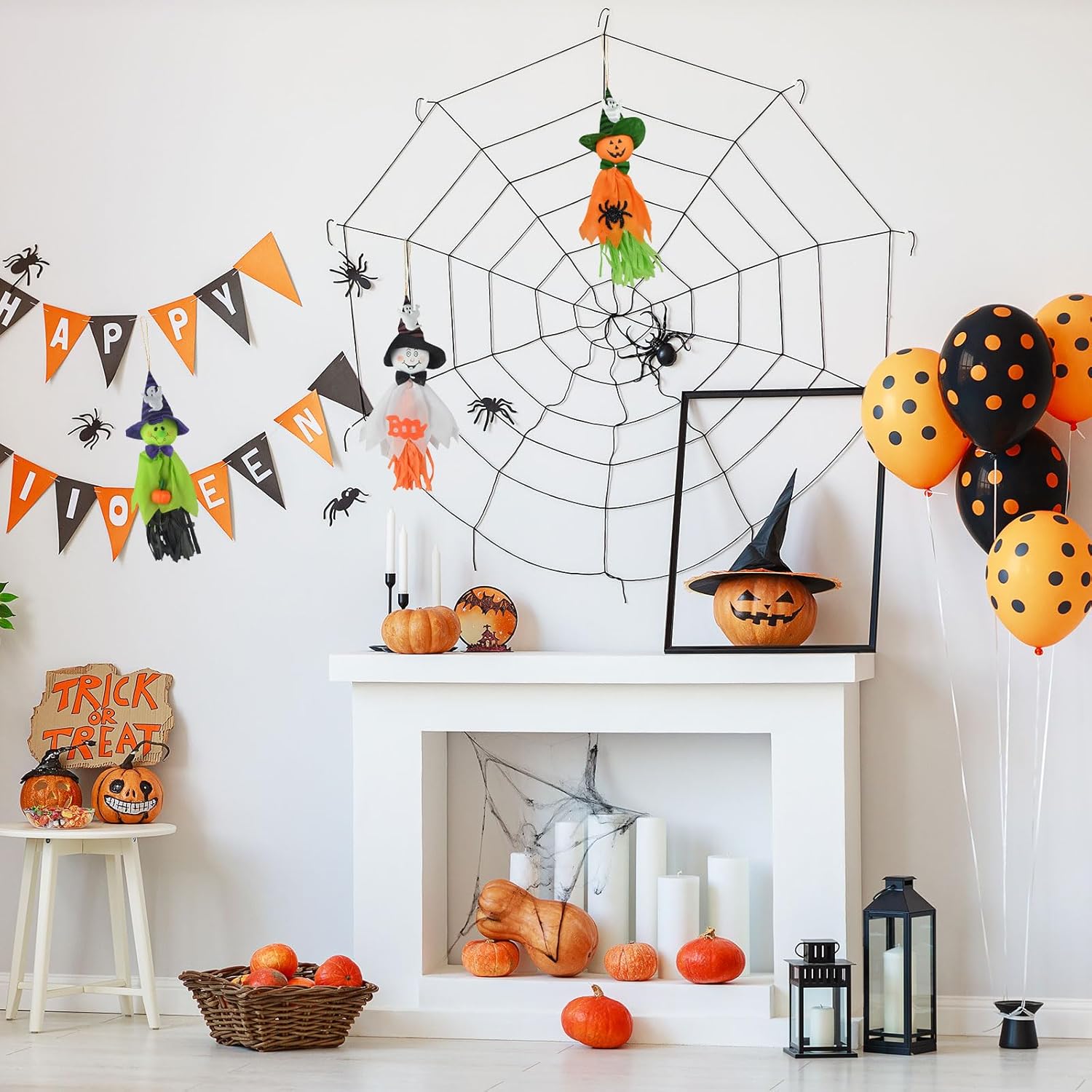 Decoraciones colgantes de fantasma de Halloween, 3 piezas de lindo colgante de paja de fantasma volador, adornos colgantes de Halloween para patio