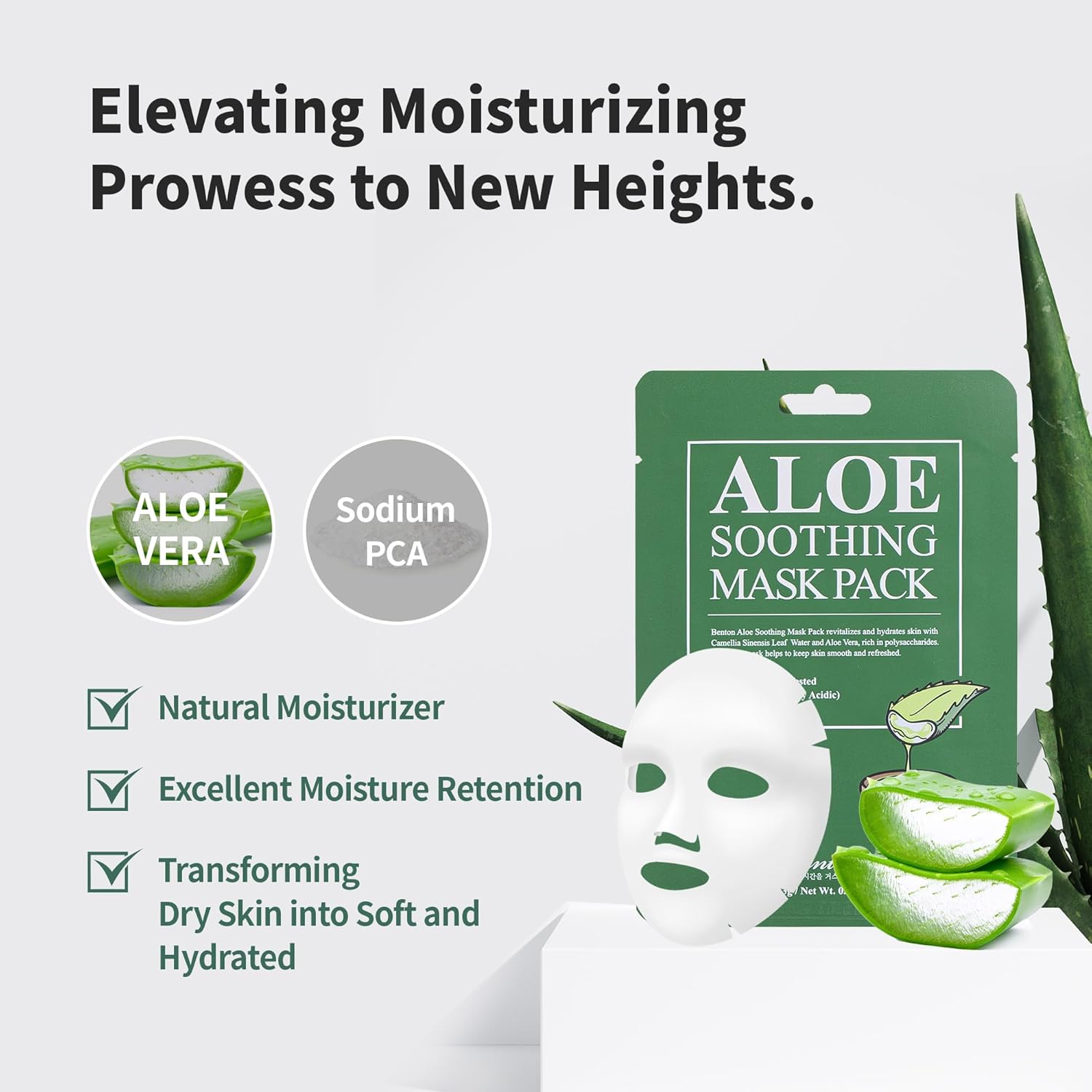 BENTON Paquete de 10 mascarillas calmantes de aloe de 0.81 oz, 10 unidades (8.11 oz_nuevo)  Aloe y hoja de té verde contiene agua hidratante y