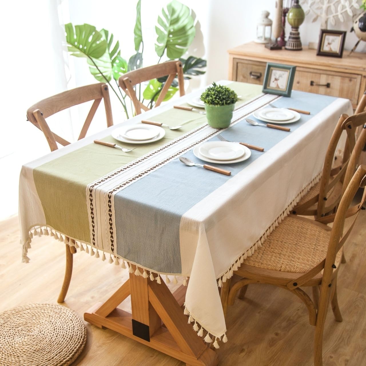 ENOVA HOME Elegante mantel rectangular grueso de algodón y lino con borlas, a prueba de polvo, para decoración de mesa de cocina y comedor (gris