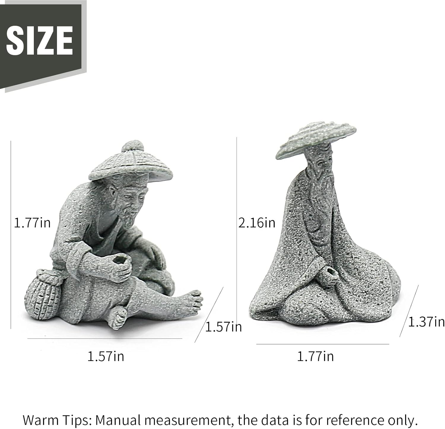 Zreneyfex 2 mini figuras de piedra arenisca de pescador sentado pescador estatua de lodo para pecera y micro paisaje decoración de jardín