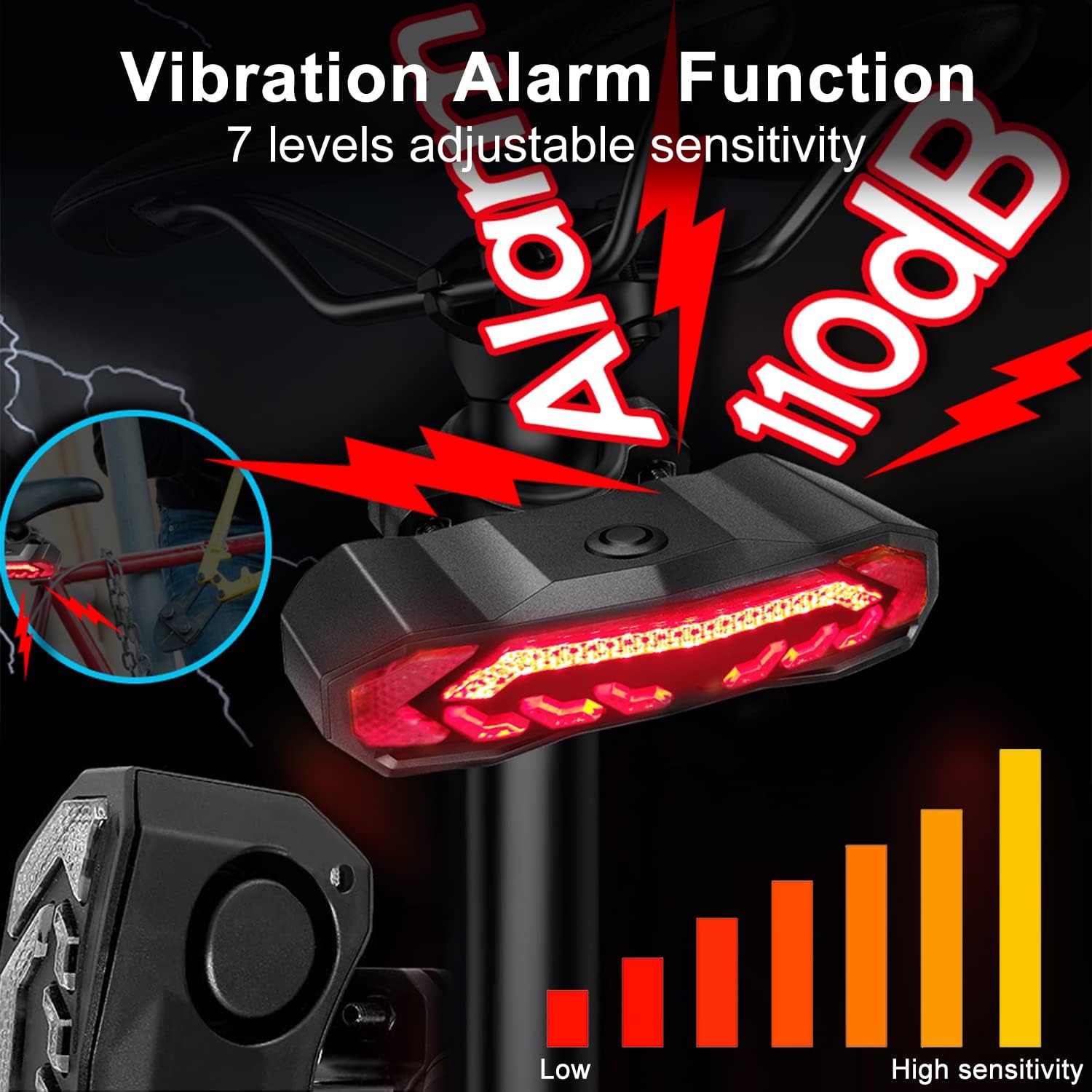 Luz trasera inteligente para bicicleta, señales de giro para bicicleta con alarma, señales de giro de bicicleta recargables por USB con campana de