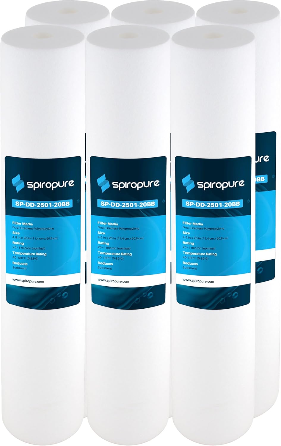 SpiroPure repuesto para filtros Pentek DGD-2501-20155360-43 20×4.5 (6 unidades)