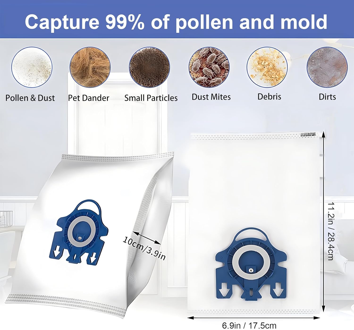 Intendvision Paquete de 12 bolsas 3D Airclean compatibles con Miele 3D GN bolsas de aspiradora completas C2 C3, Classic C1, S8, S5, S2, S227S240