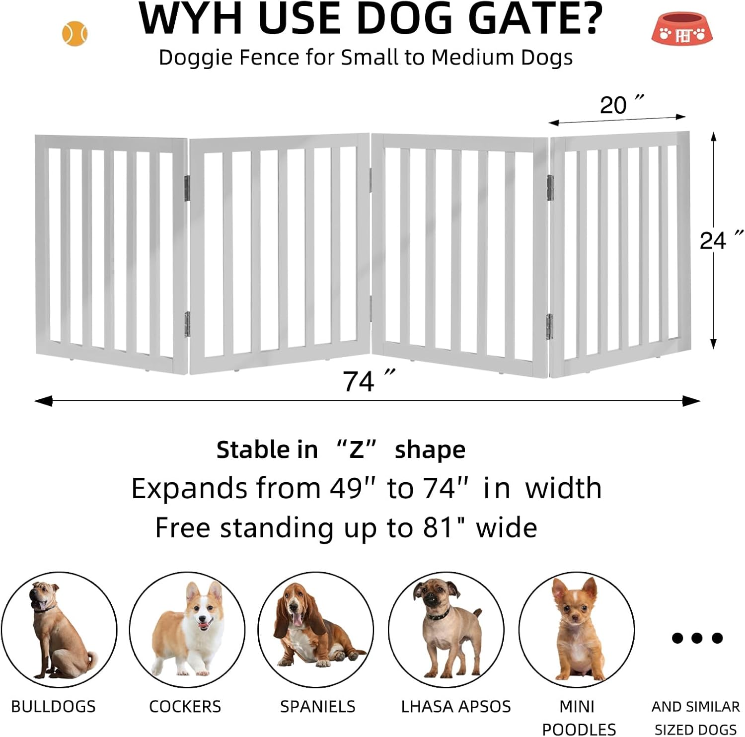Puerta plegable independiente para perros para casa, puerta de madera extra ancha para cachorros, escaleras para perros, puertas altas para
