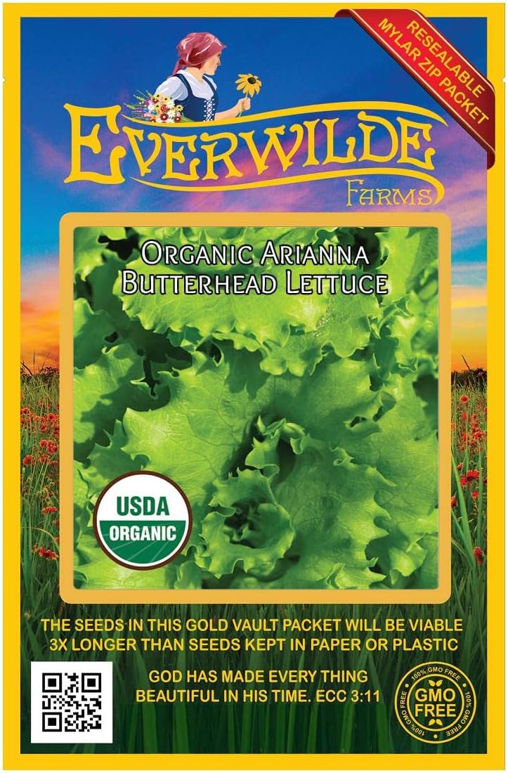 Everwilde Farms – 500 semillas de lechuga orgánica Arianna Butterhead – Paquete Gold Vault