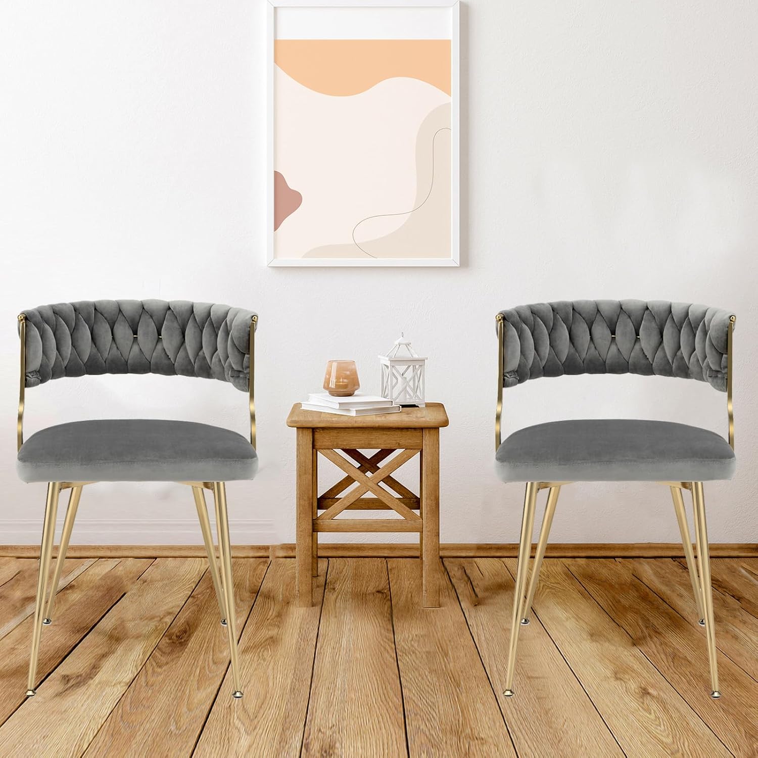 UJOYPAYD Juego de 2 sillas de comedor de terciopelo, sillas tapizadas para sala de estar con patas de metal dorado, sillas de comedor de terciopelo