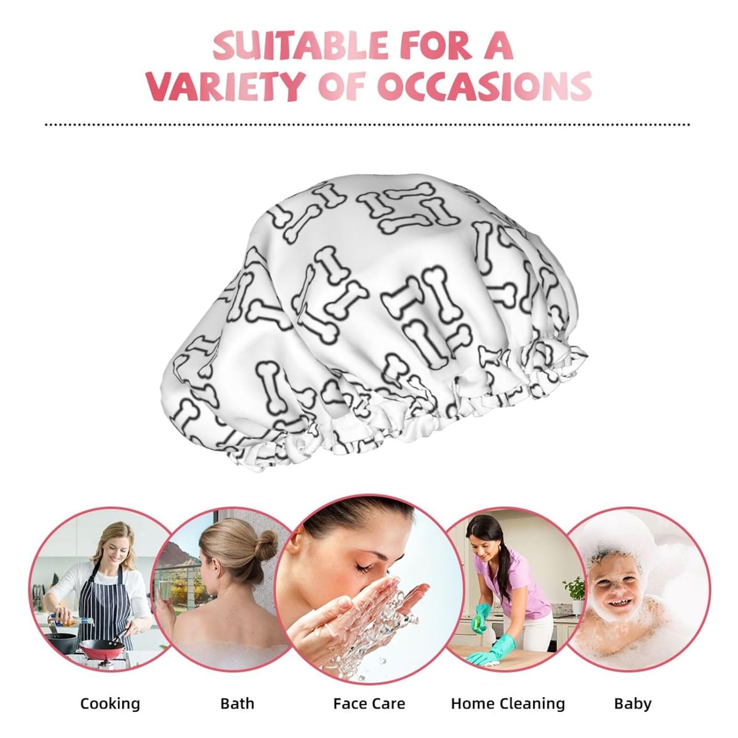 Cute Dog Double Layer Waterproof Shower Cap Suitable For All Head Sizes