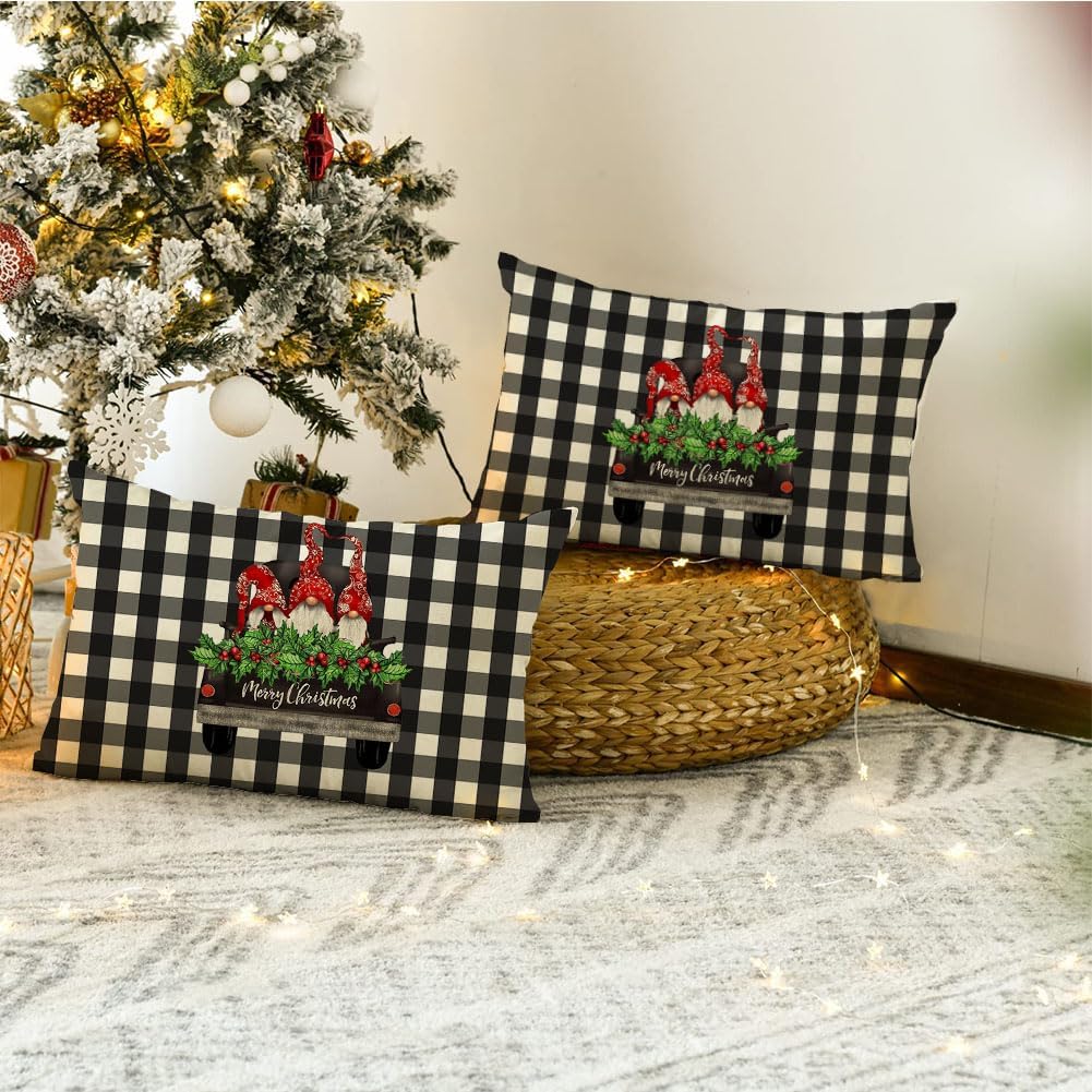 RABUSOFA Fundas de almohada de Navidad de gnomos de 12 x 20 pulgadas, fundas de almohada decorativas de Navidad, fundas de cojín lumbar para