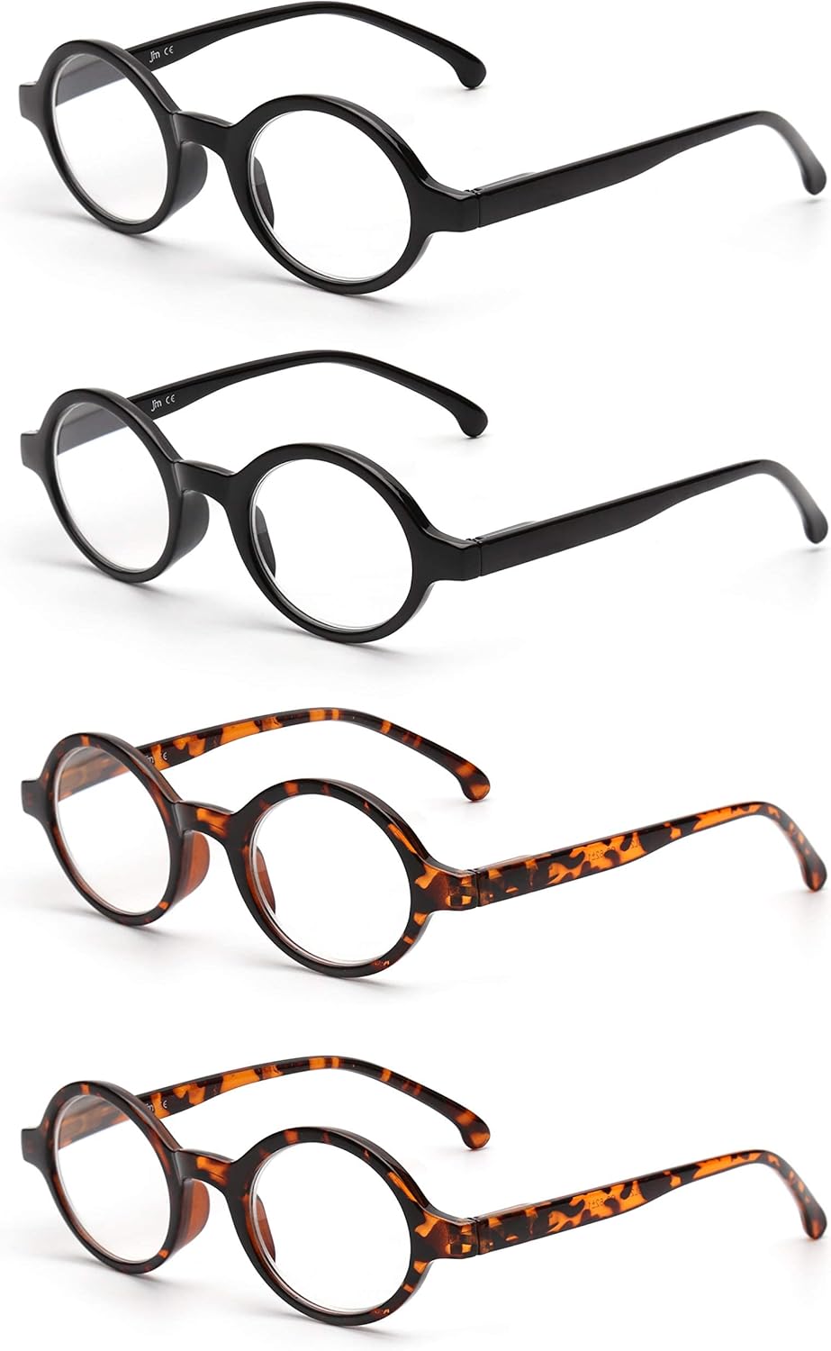 JM Juego de 4 lentes de lectura redondos retro con bisagra de resorte para hombres y mujeres, gafas para lectura, paquete de 4, mezcla +1.0