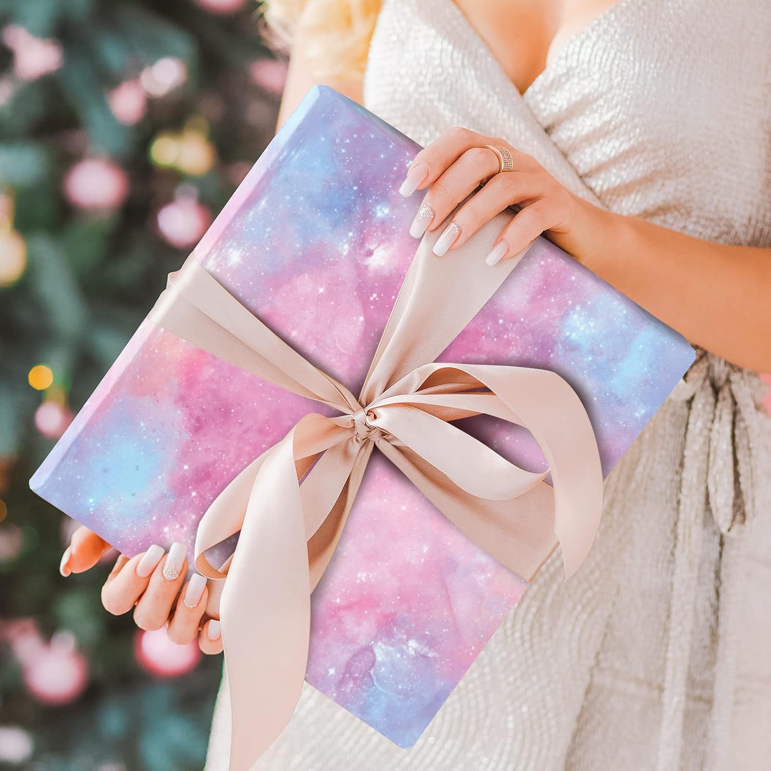 Whaline 12 hojas de papel de regalo de galaxia púrpura azul cielo estrellado de ensueño papel de regalo para cumpleaños, baby shower, manualidades,