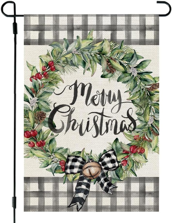 CROWNED BEAUTY Bandera de jardín de Feliz Navidad de 12 x 18 pulgadas, arpillera de doble cara para decoración de muérdago exterior CF1106-12