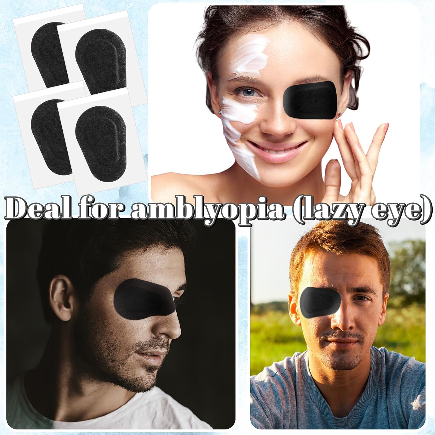 80 parches adhesivos para los ojos, almohadillas desechables para adultos, vendajes adhesivos sin látex (3.3 x 2.3 pulgadas, colores mixtos)