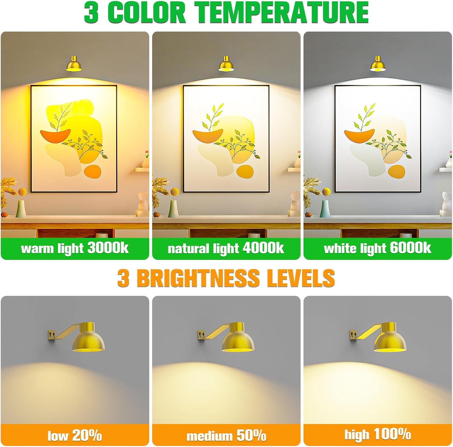 Luz de imagen funciona con pilas, luz dorada con control remoto y brillo ajustable temperatura de color para resaltar pinturas, fotografías u otros