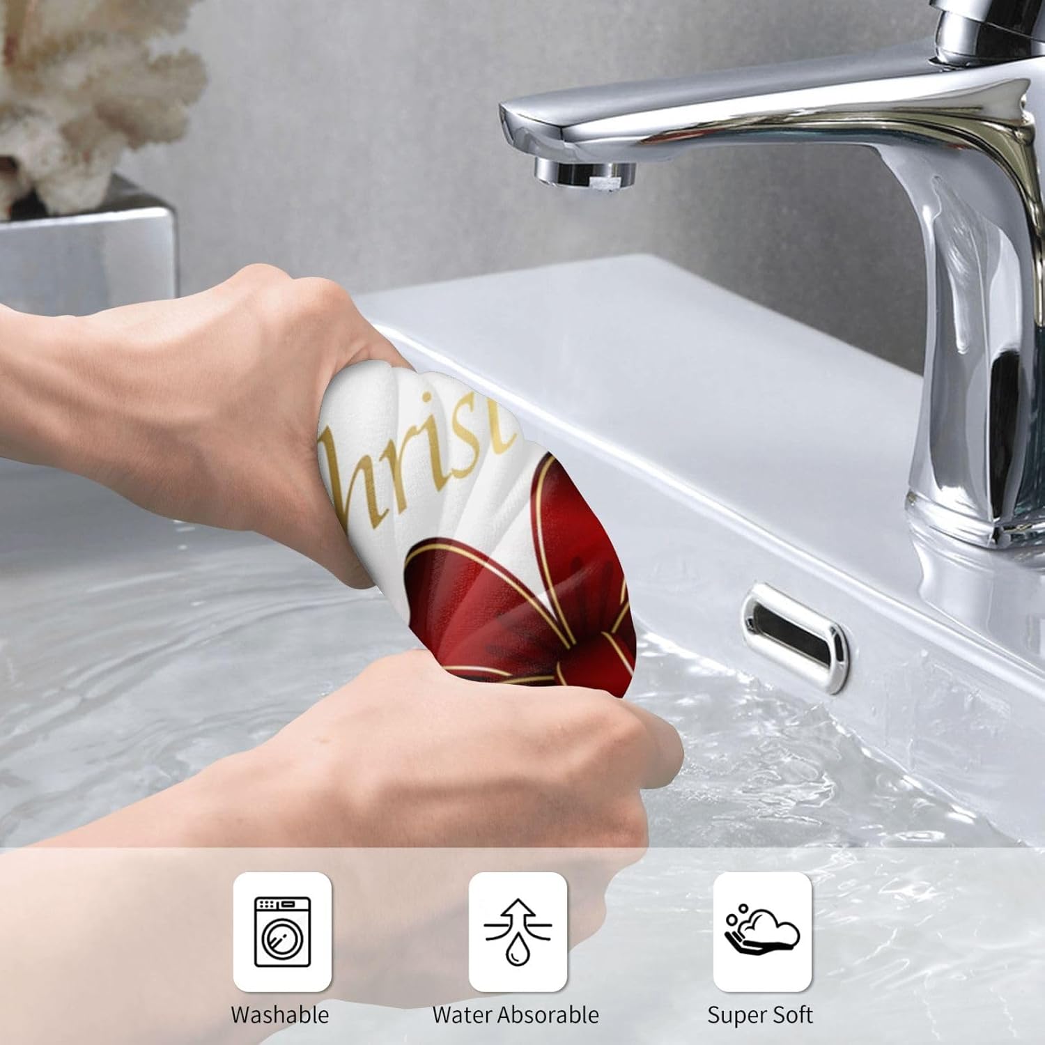 DADABULIU Toalla de mano con diseño de campanilla de Navidad con copos de nieve, toallas de cocina con punta de los dedos, 27.5 x 15.7 pulgadas,