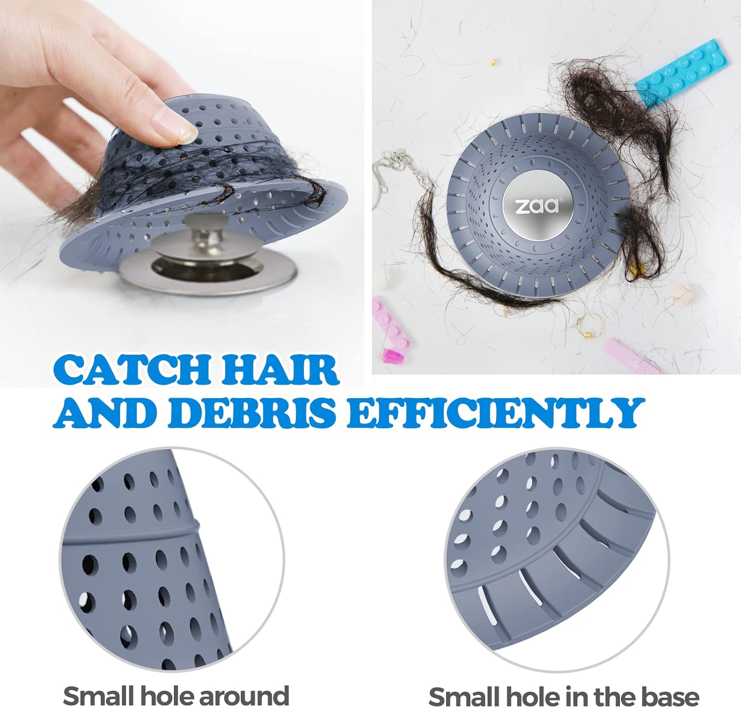 Recogedor de pelo de drenaje de bañera, 1 paquete de protector de drenaje plegable de silicona para desagües emergentes y regulares de ducha,