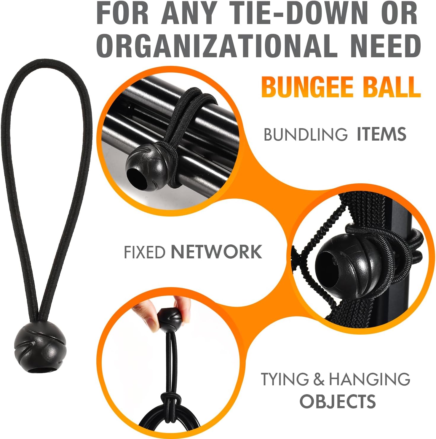 Paquete de 50 cuerdas elásticas de lona con bolas, cuerdas elásticas resistentes a los rayos UV, para interiores y exteriores, campamento, tiendas