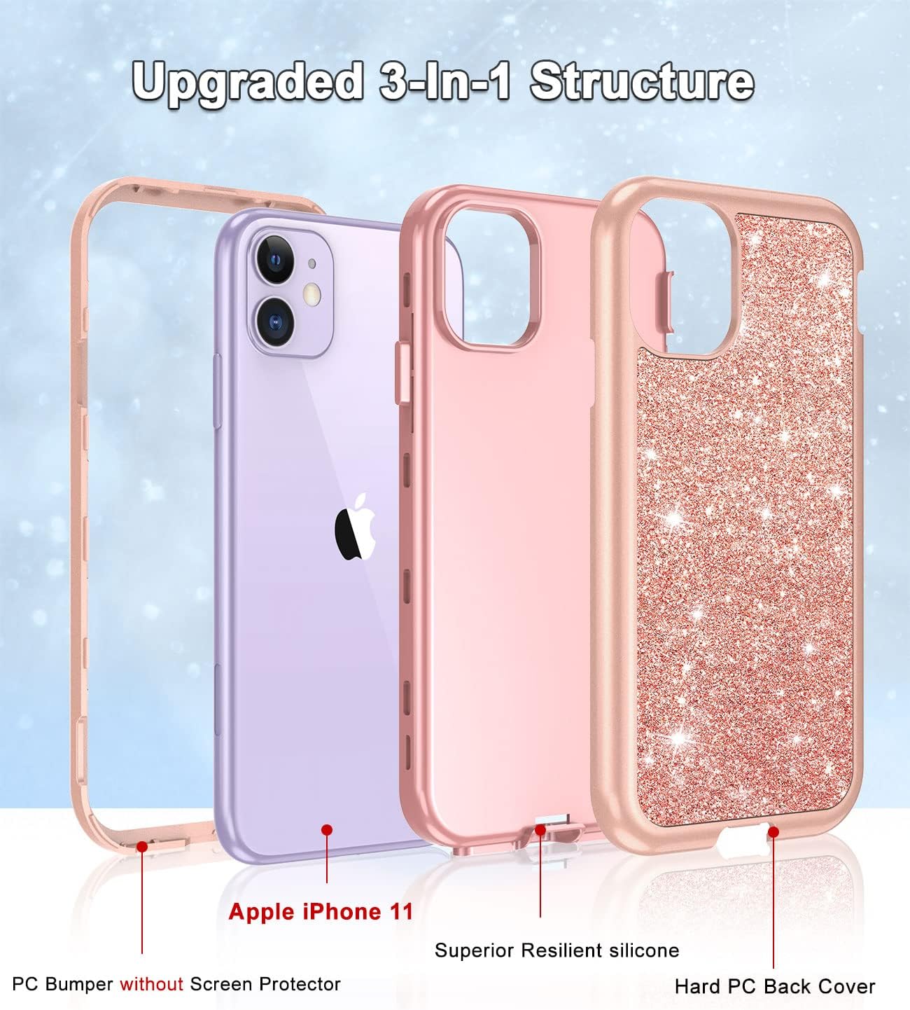 CASEFIV Funda compatible con iPhone 11, patrón de mármol 3 en 1, resistente a prueba de golpes, cuerpo completo, policarbonato duro + silicona suave