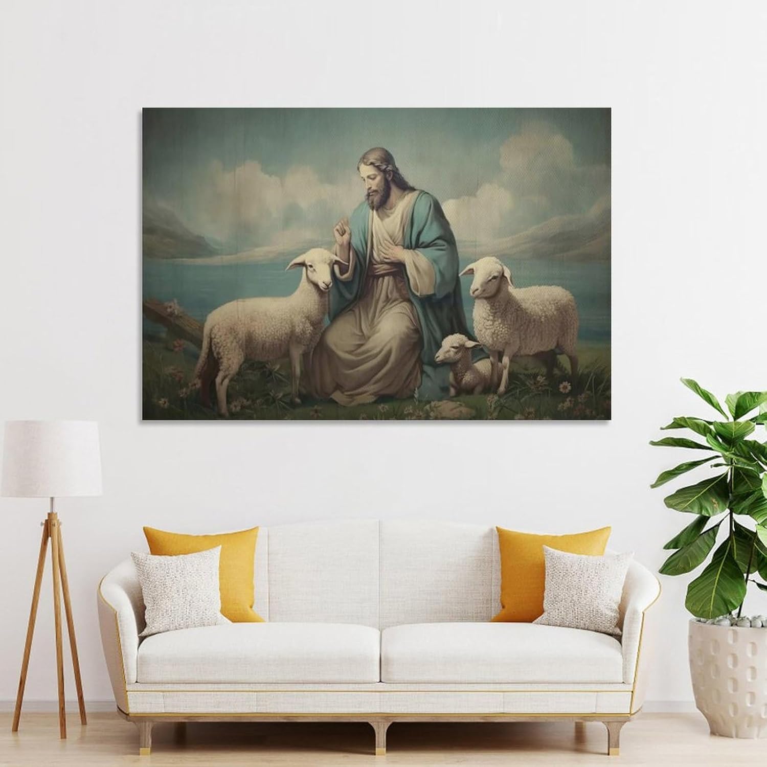 Arte De Pared Retro Para Dormitorio, Jesús Y Cordero, Carteles De Jesucristo, Decoración De Habitaci Póster Pintura Decorativa Lienzo Póster de