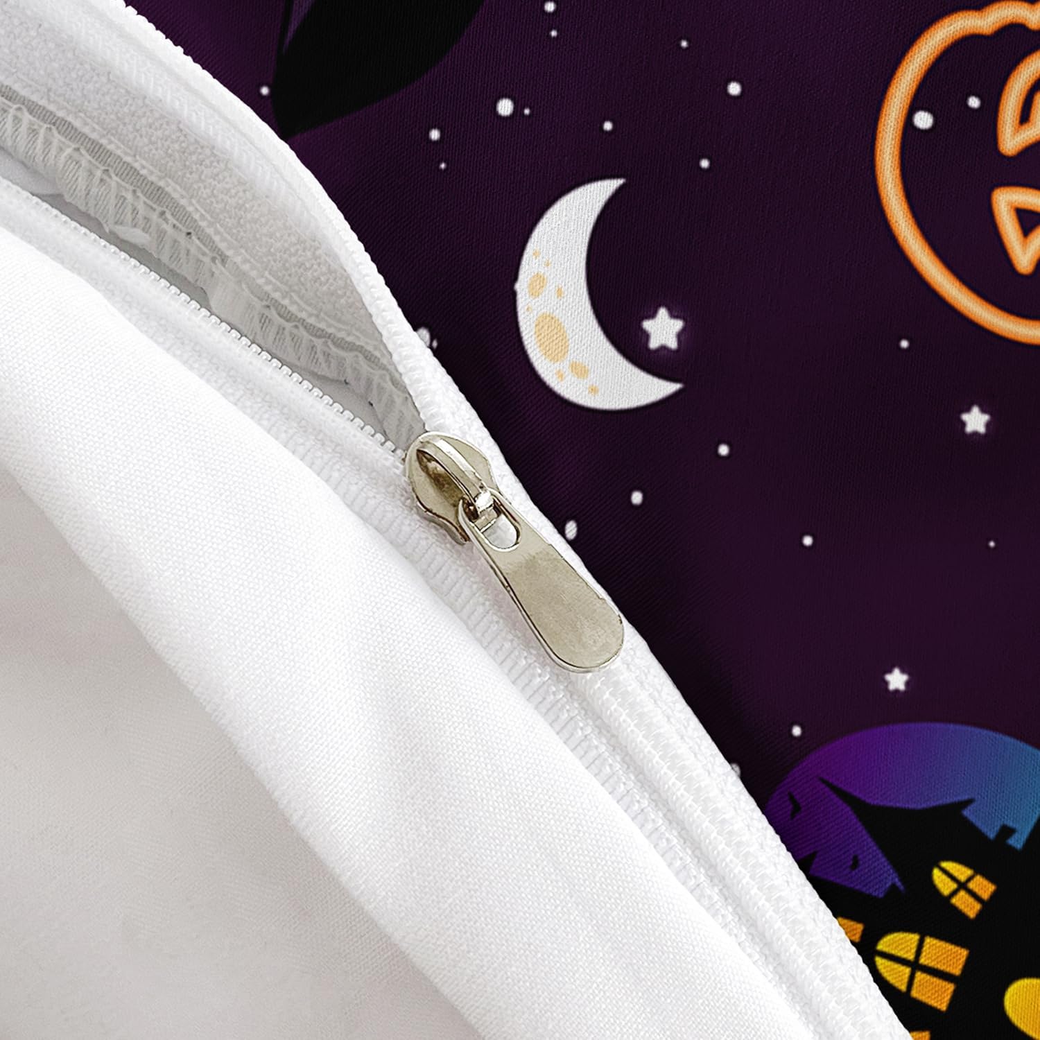 AILONEN Juego de funda de edredón de Halloween, tamaño Queen, juego de ropa de cama de calavera de calabaza mágica, juego de funda de edredón con