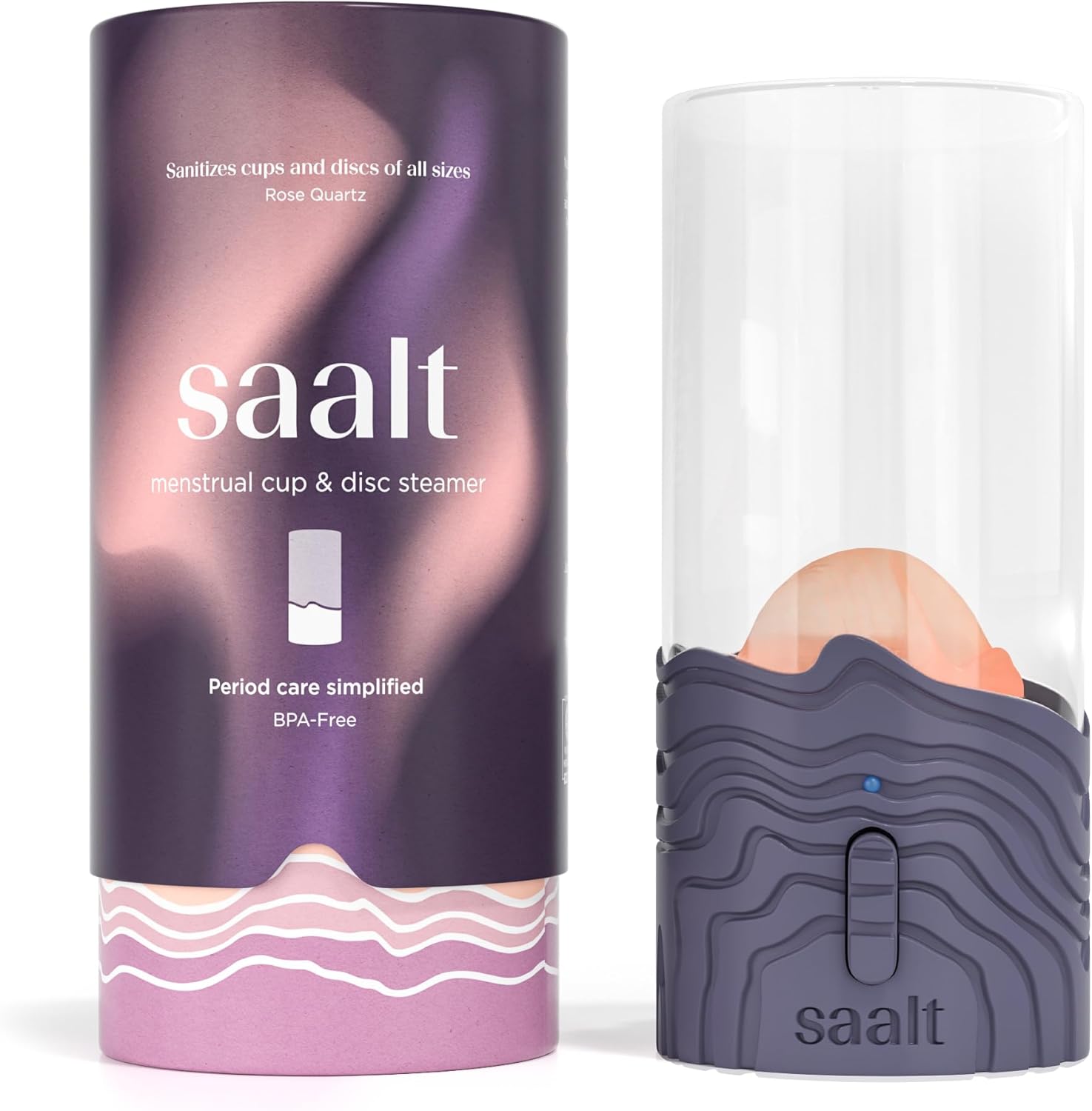 Saalt Vapor – Limpia con vapor tu copa menstrual o disco menstrual – Diseñado a medida por expertos – Temporización automática, interruptor de