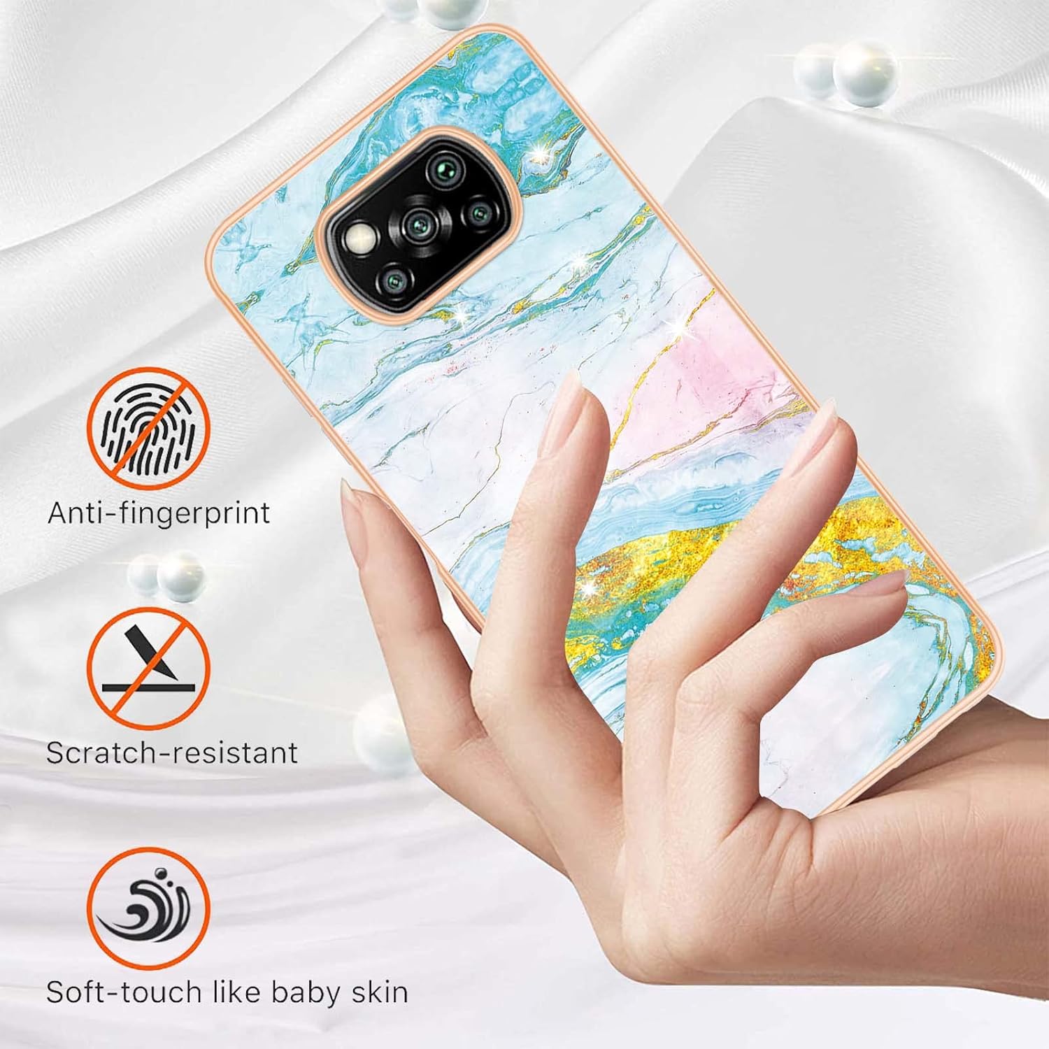 Funda para Xiaomi Poco X3 NFC, TPU suave + patrón de mármol IMD Diseño delgado Cámara mejorada y protección de pantalla para niñas y mujeres para