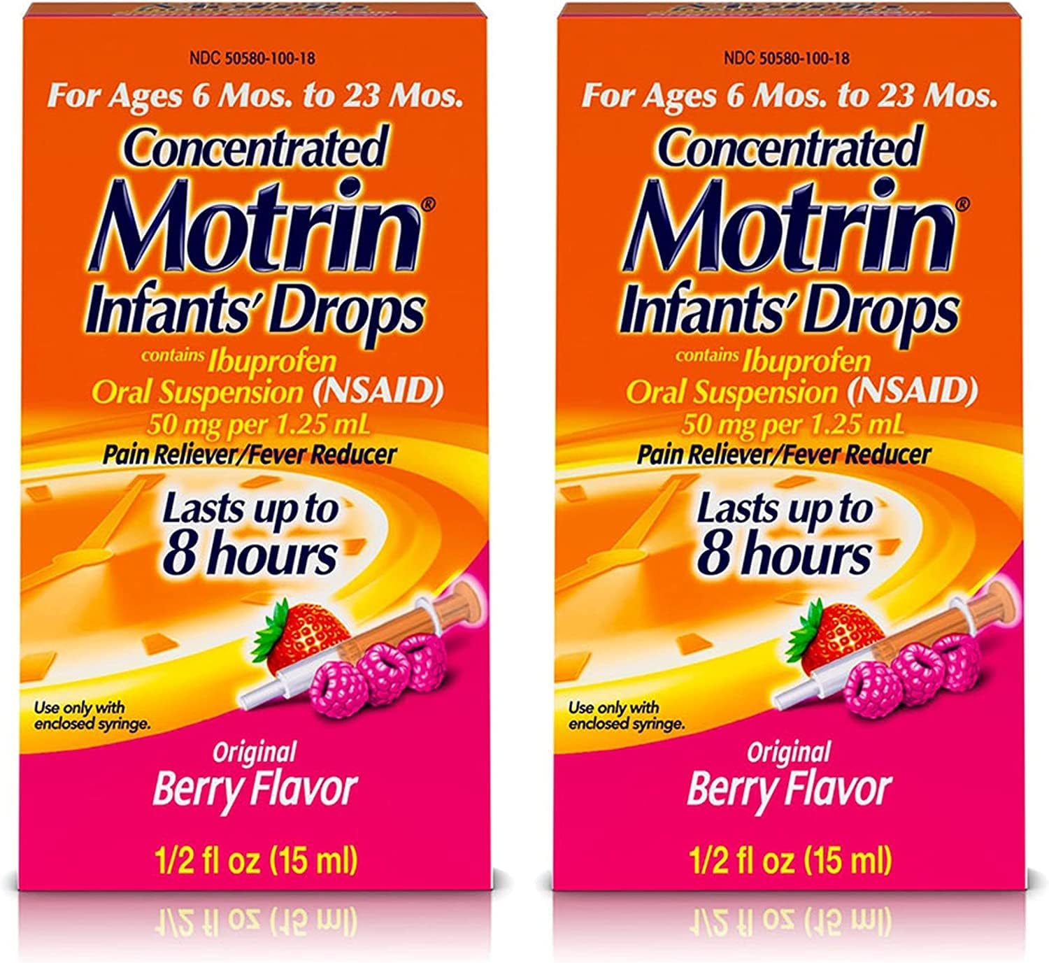 Motrin Gotas concentradas para bebés, reductor de fiebre, ibuprofeno, sabor a bayas.5 onzas (paquete de 2)