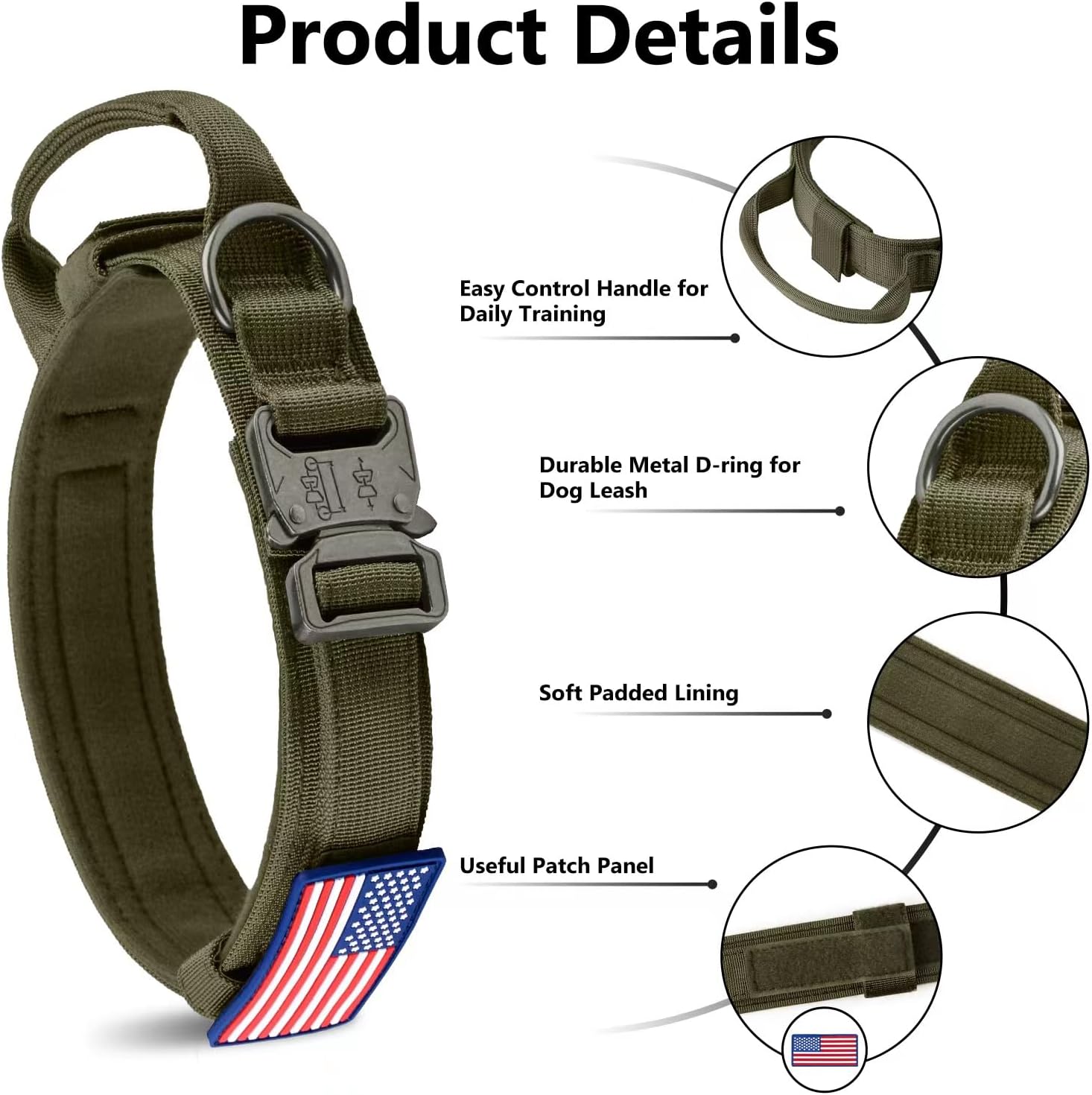 VORCIK – Juego de collar y correa táctica para perro, collar ajustable de nailon para perro con asa y hebilla de metal resistente para perros