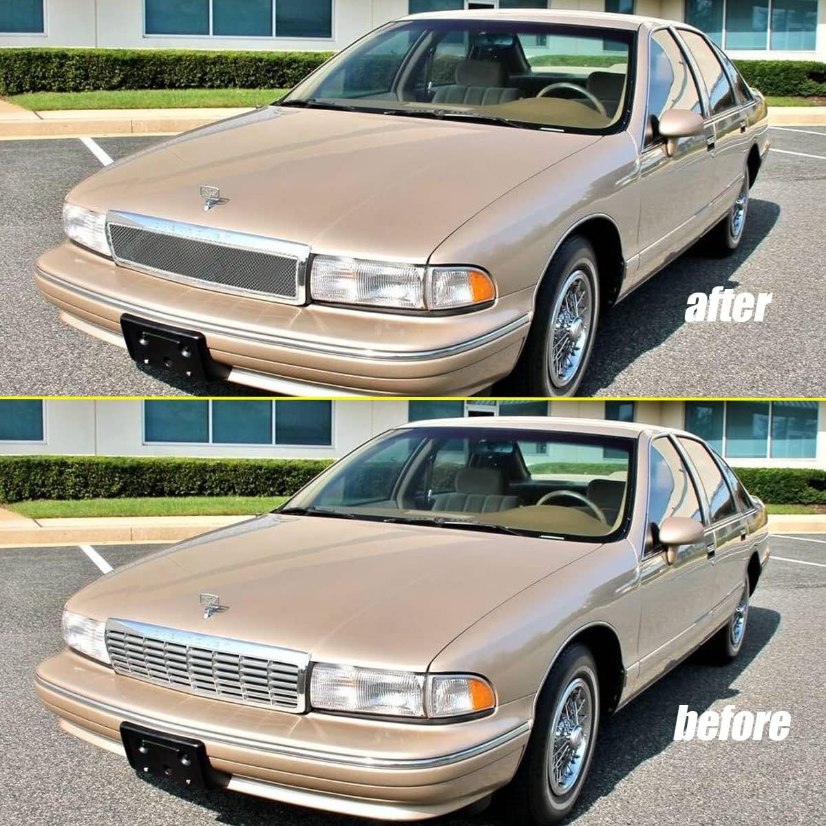 Rejilla frontal compatible con Chevy Caprice 1991-1996 de malla de acero inoxidable con acabado pulido