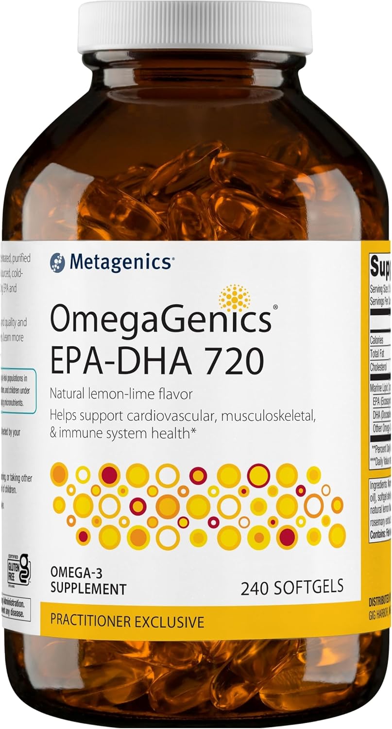 Metagenics OmegaGenics EPA-DHA 720 – Suplemento de aceite de pescado Omega-3 – para la salud del corazón, la salud musculoesquelética y la salud del